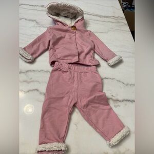 Chick Pea 3-6 Months Baby Girl Two Piece Jacket Hood Cotton Pink Fleece Lining